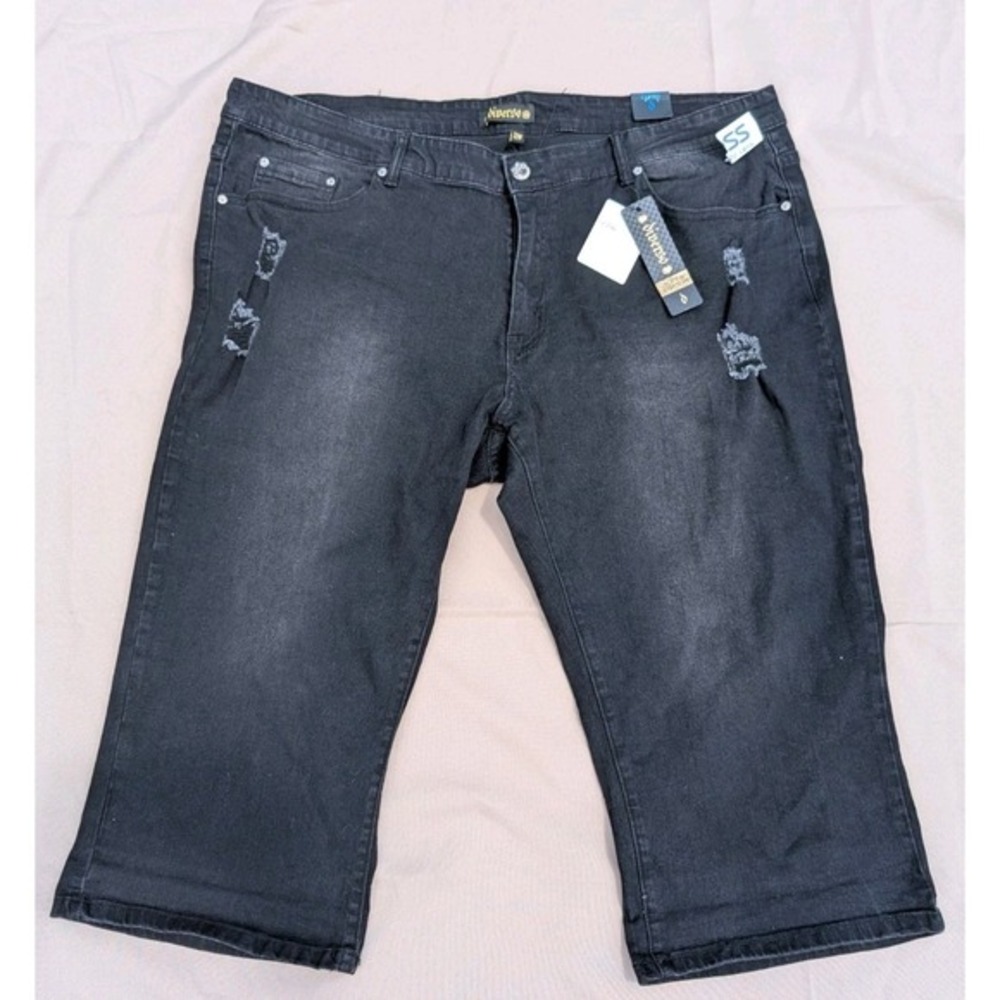 Y2K NWT Capri Jeans‎ Women's 22W Pull On High Rise Soft Stretch Black baggy